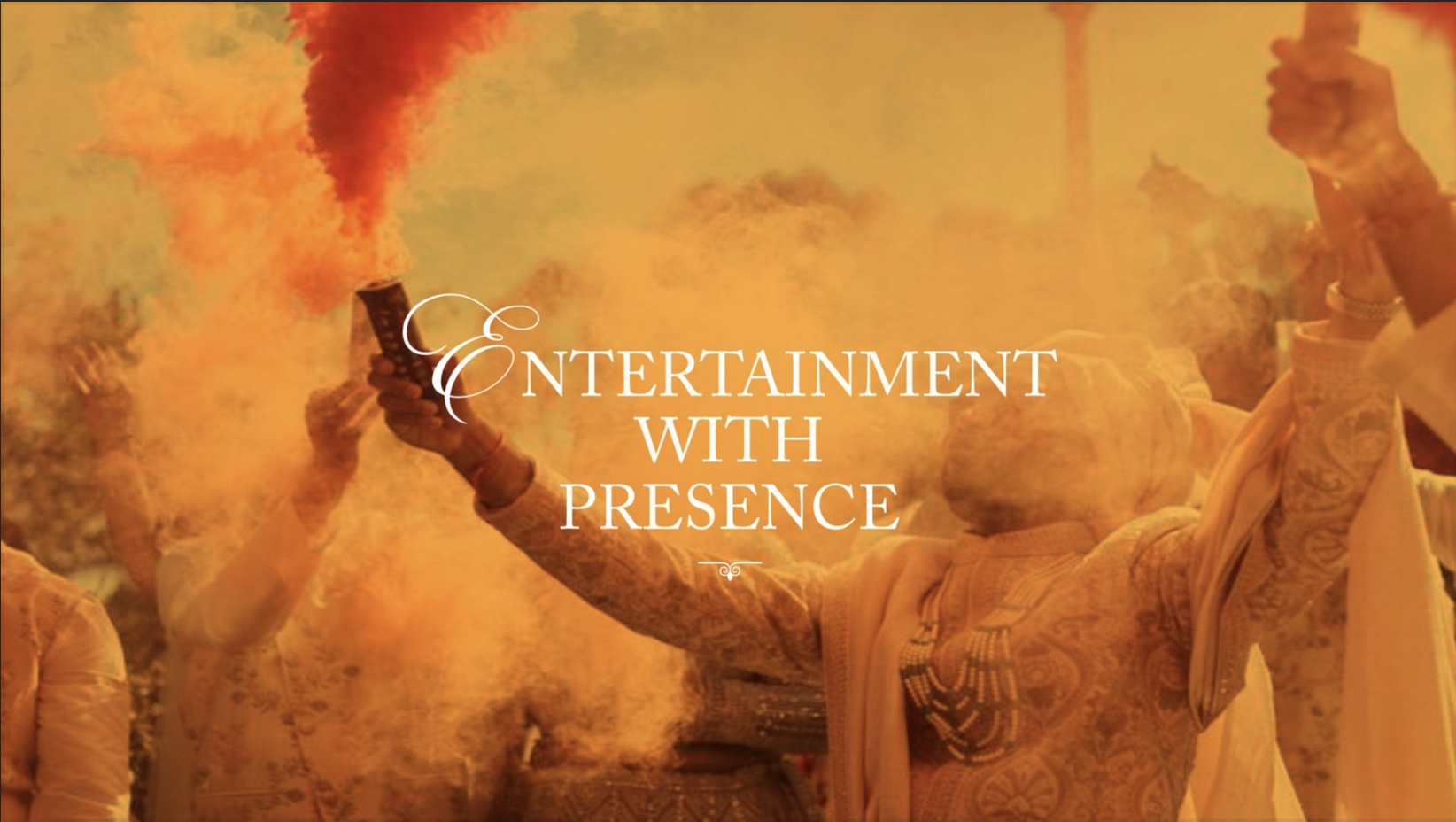 Entertainment with presence — guests raising coloured smoke flares