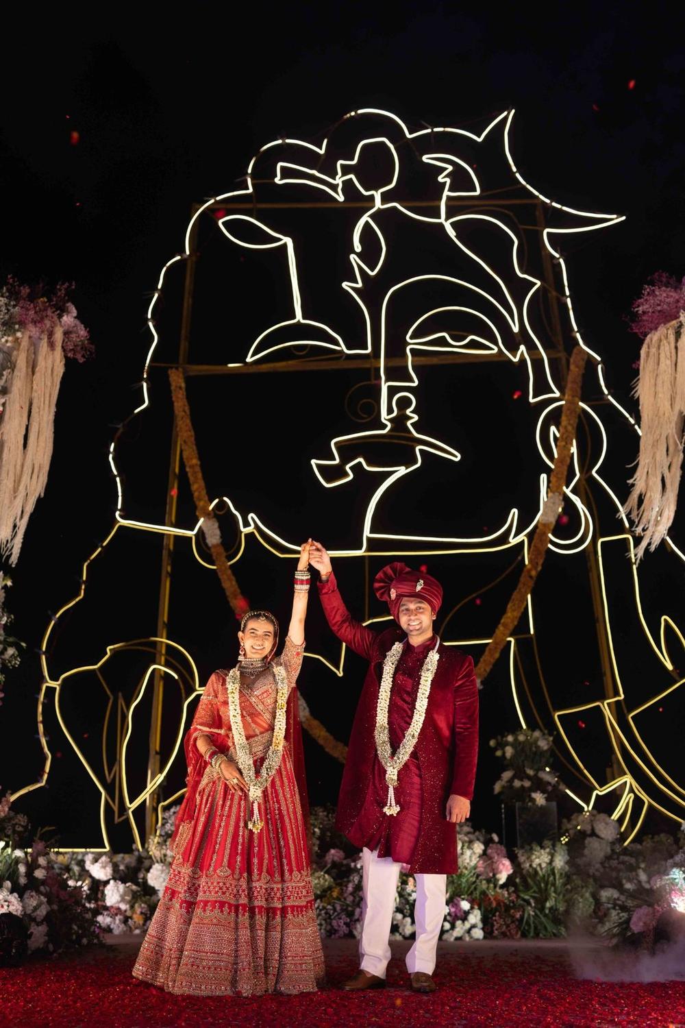 An illuminated backdrop after dark