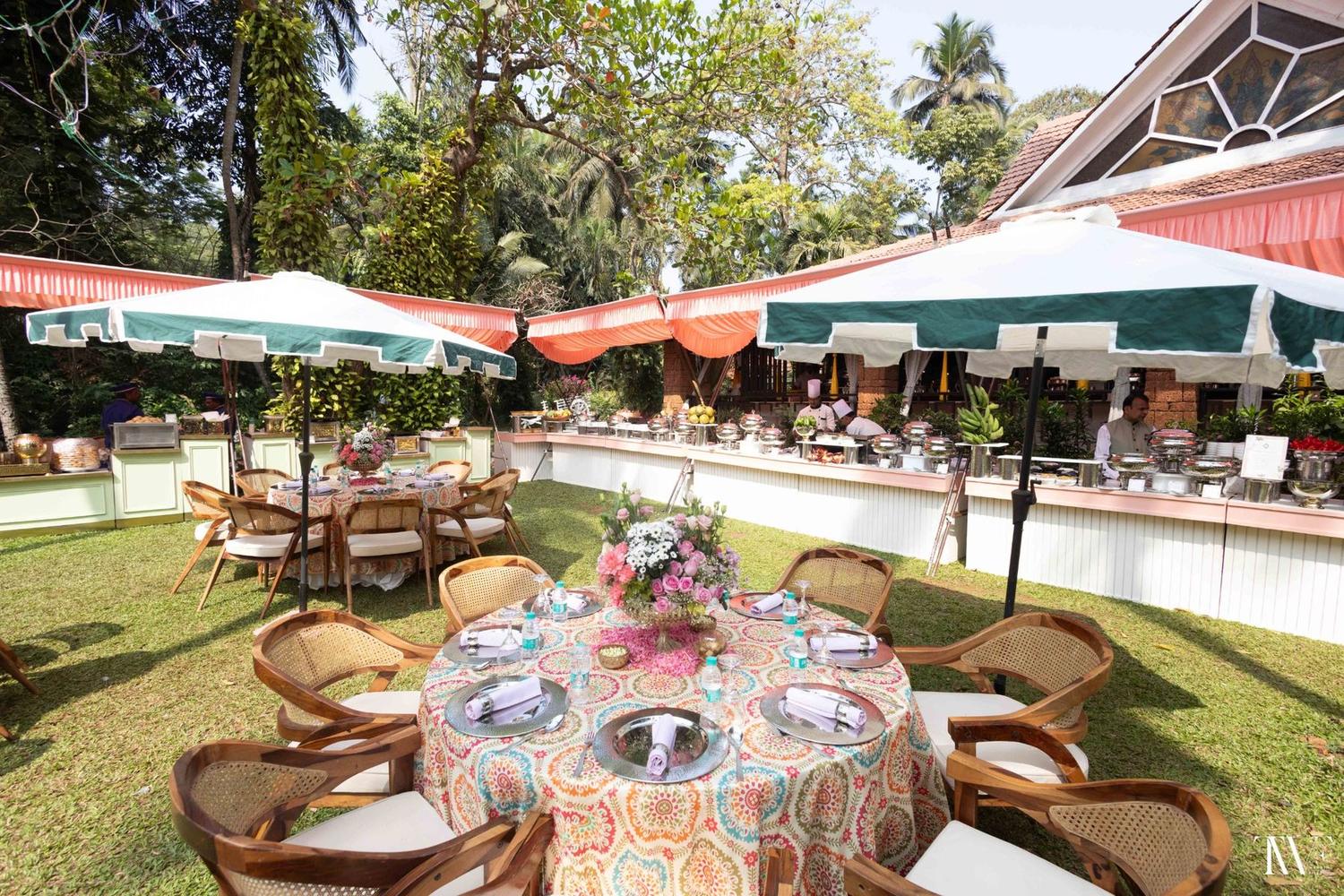 Dining beneath the umbrellas